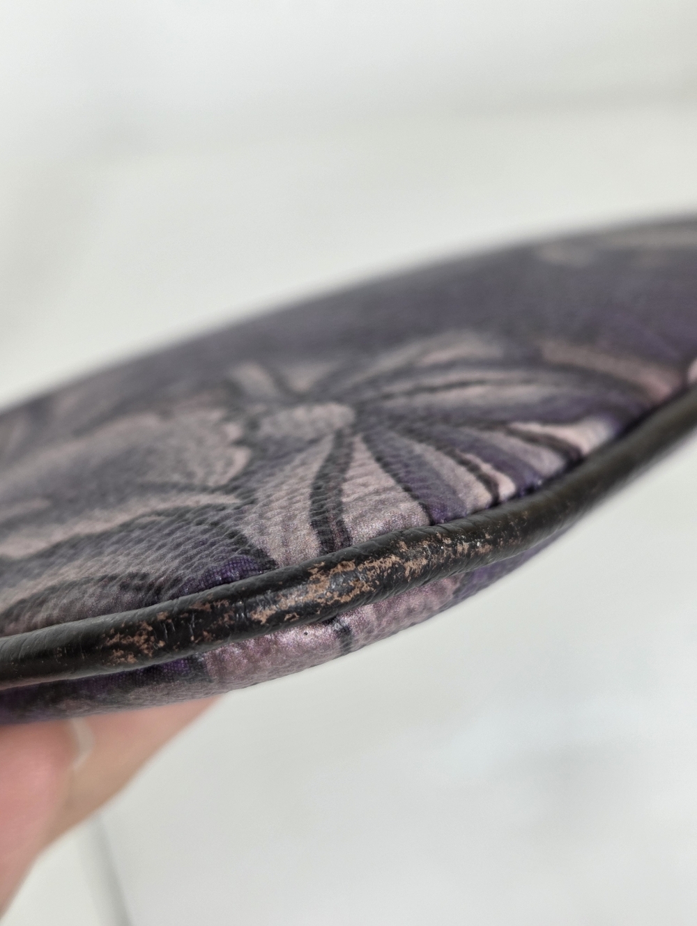 Pineda Covalin Purple Floral Leather/Polyester Wristlet /Silver Branded Zip Pull - Picture 11 of 13